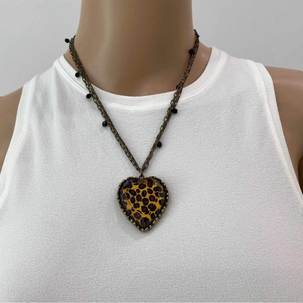 Betsy Johnson “Leopard” Heart Goldtone Necklace